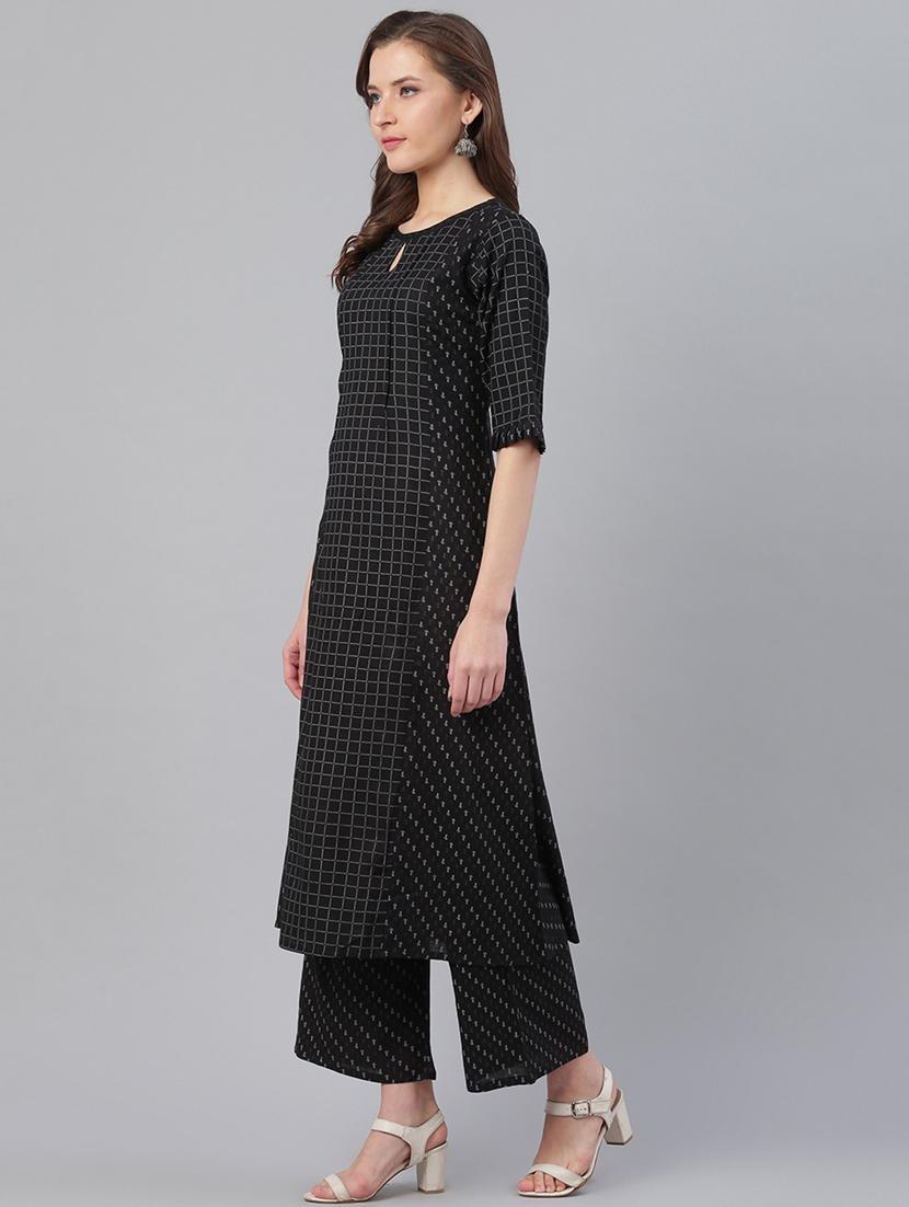 black viscose kurta salwar set - 17158237 - Zoom Image - 2