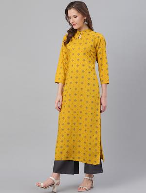 yellow viscose kurta salwar set - 17158238 - Standard Image - 2