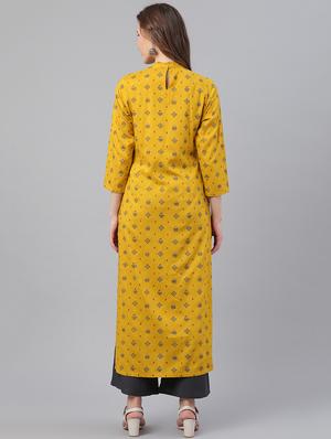 yellow viscose kurta salwar set - 17158238 - Standard Image - 3
