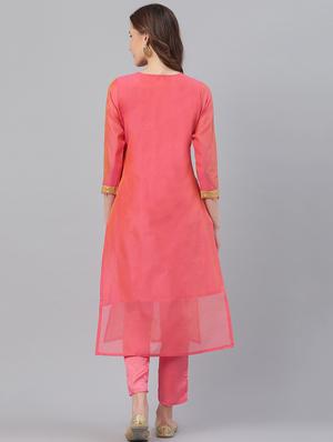 pink chanderi kurta salwar set - 17158241 - Standard Image - 3