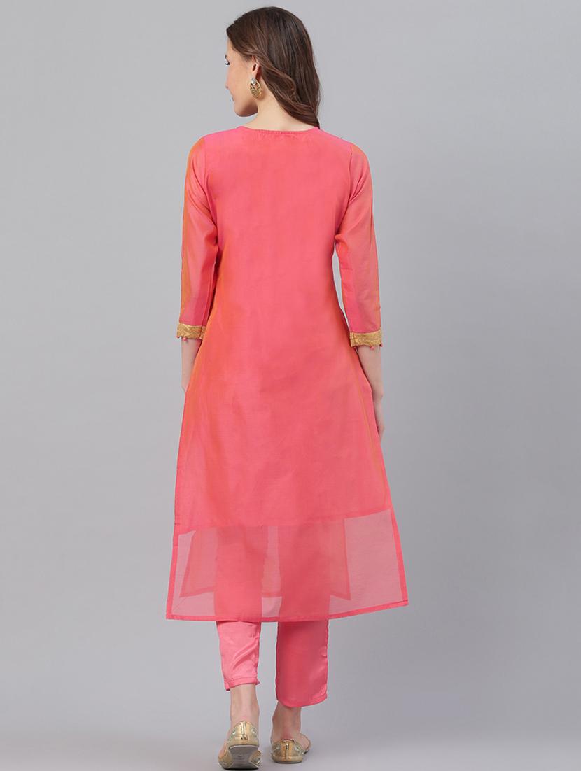 pink chanderi kurta salwar set - 17158241 - Zoom Image - 3