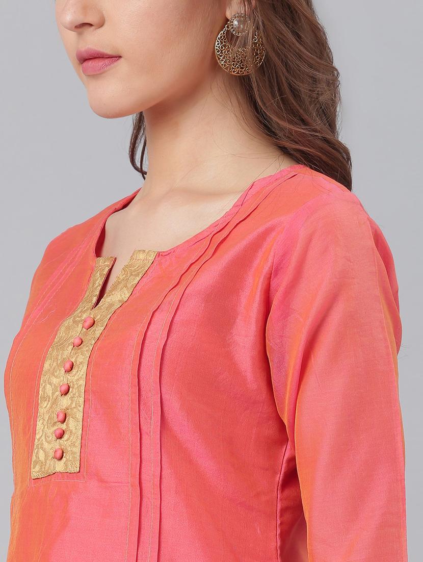 pink chanderi kurta salwar set - 17158241 - Zoom Image - 4