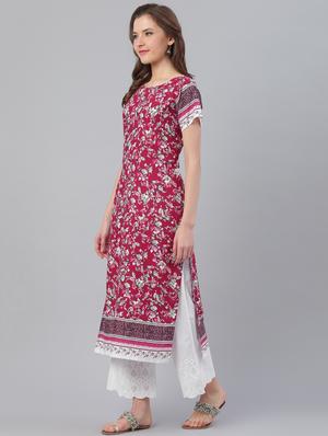 maroon viscose straight kurta - 17158242 - Standard Image - 2