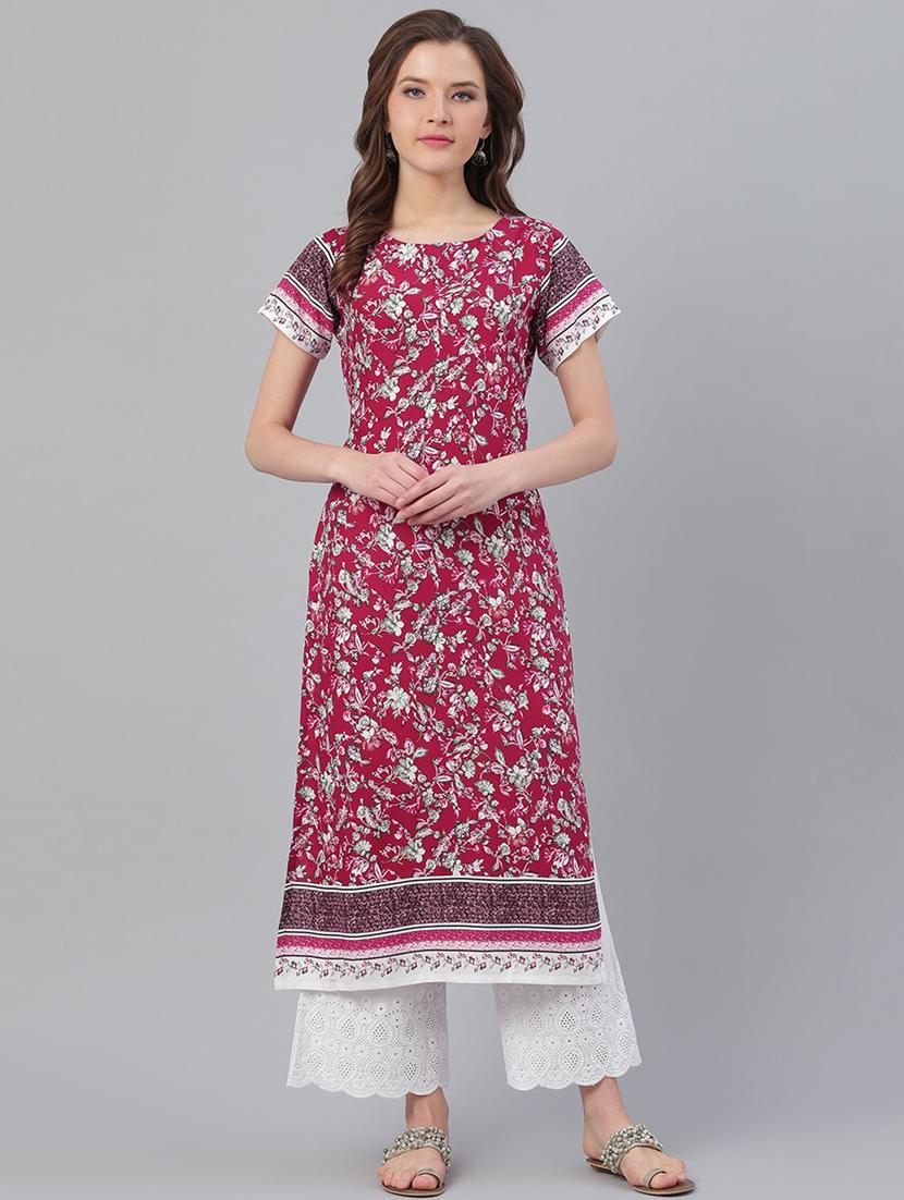 maroon viscose straight kurta - 17158242 - Zoom Image - 1