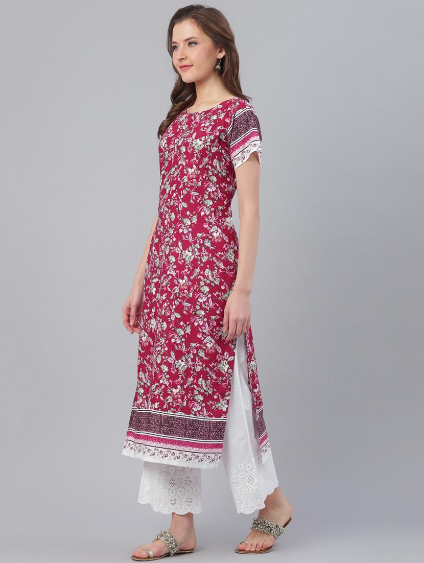 maroon viscose straight kurta - 17158242 - Zoom Image - 2
