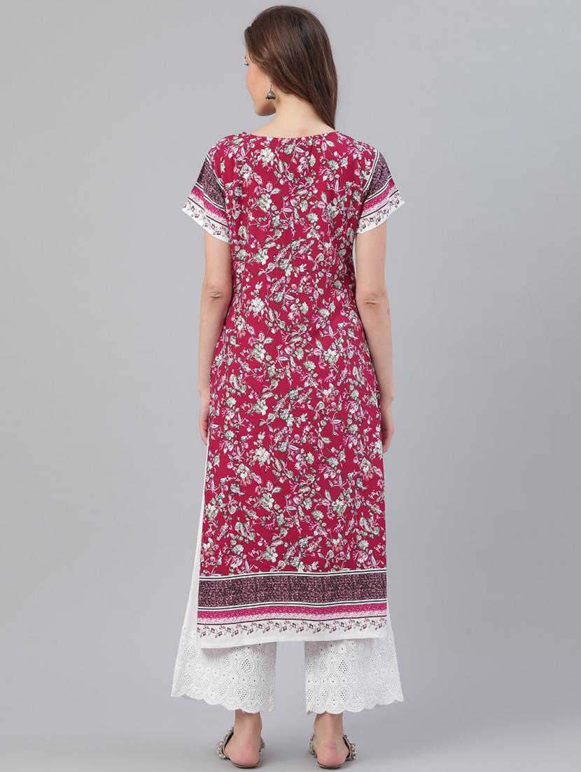 maroon viscose straight kurta - 17158242 - Zoom Image - 3