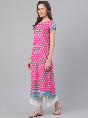 pink viscose straight kurta - 17158243 - Standard Image - 2