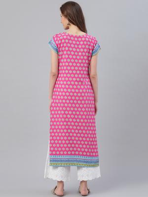 pink viscose straight kurta - 17158243 - Standard Image - 3