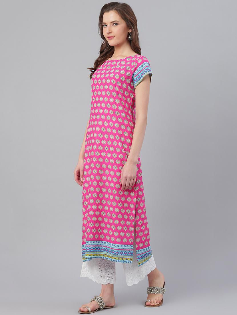 pink viscose straight kurta - 17158243 - Zoom Image - 2