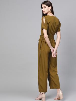 tie front full leg jumpsuit - 17158245 - Standard Image - 3
