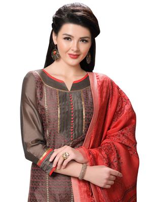 printed semi-stitched suit - 17158307 - Standard Image - 2