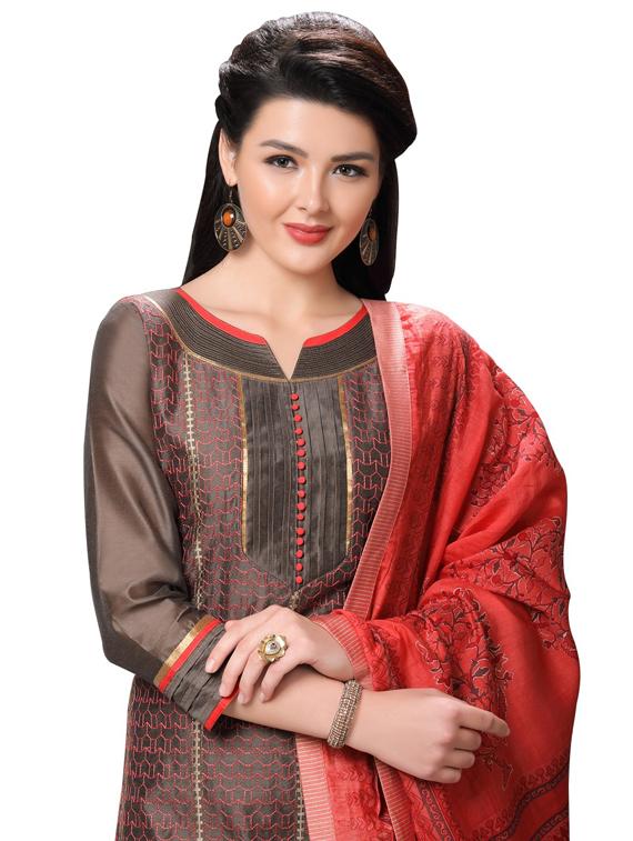 printed semi-stitched suit - 17158307 - Zoom Image - 2