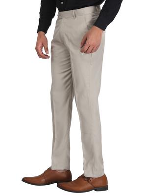 beige solid flat front formal trouser - 17159737 - Standard Image - 2