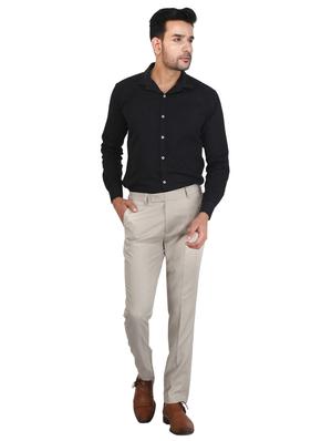 beige solid flat front formal trouser - 17159737 - Standard Image - 4