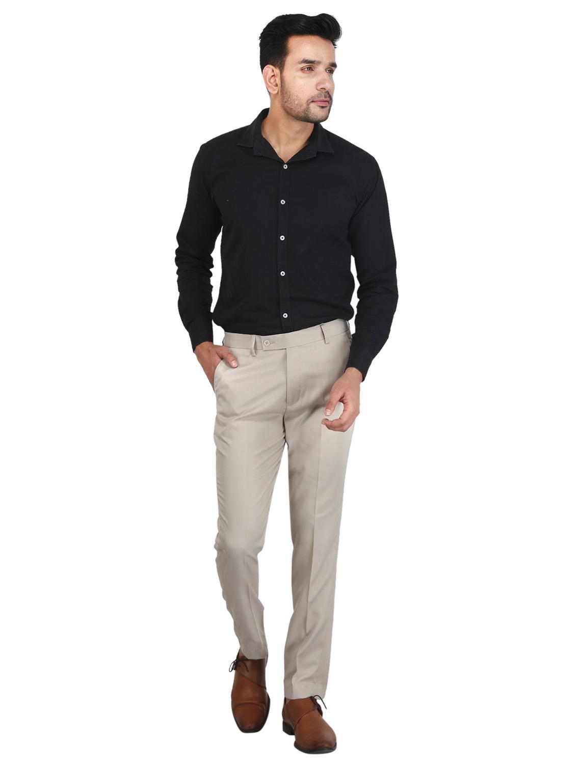 beige solid flat front formal trouser - 17159737 - Zoom Image - 4