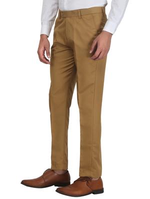 brown solid flat front formal trouser - 17159740 - Standard Image - 2
