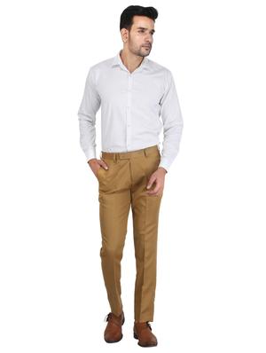 brown solid flat front formal trouser - 17159740 - Standard Image - 4