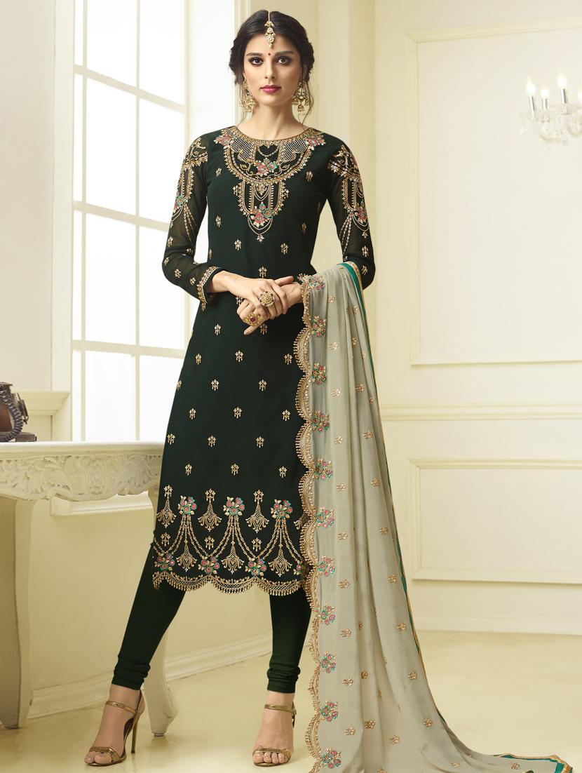 embroidered semi-stitched suit - 17159996 - Zoom Image - 1