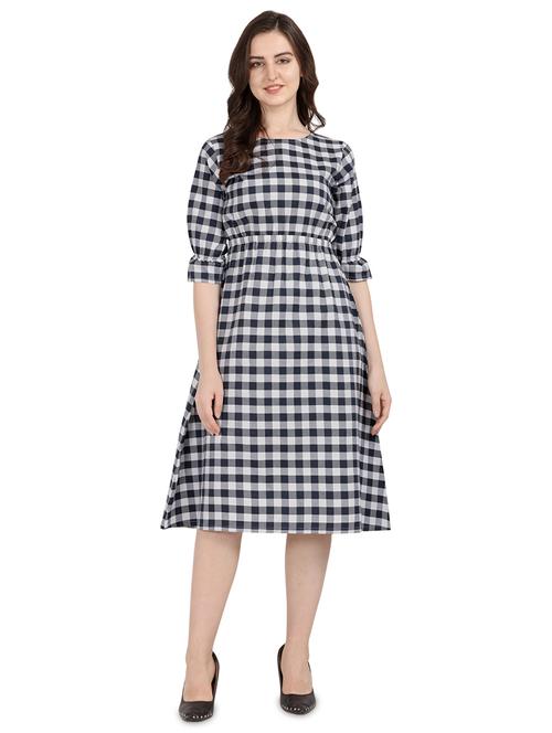 boat neck checkered a-line dress - 17160026 - Standard Image - 1