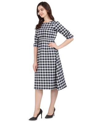 boat neck checkered a-line dress - 17160026 - Standard Image - 2