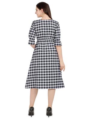 boat neck checkered a-line dress - 17160026 - Standard Image - 3