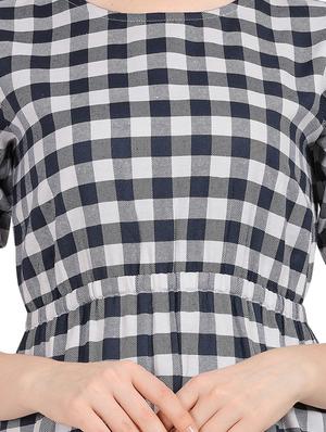 boat neck checkered a-line dress - 17160026 - Standard Image - 4
