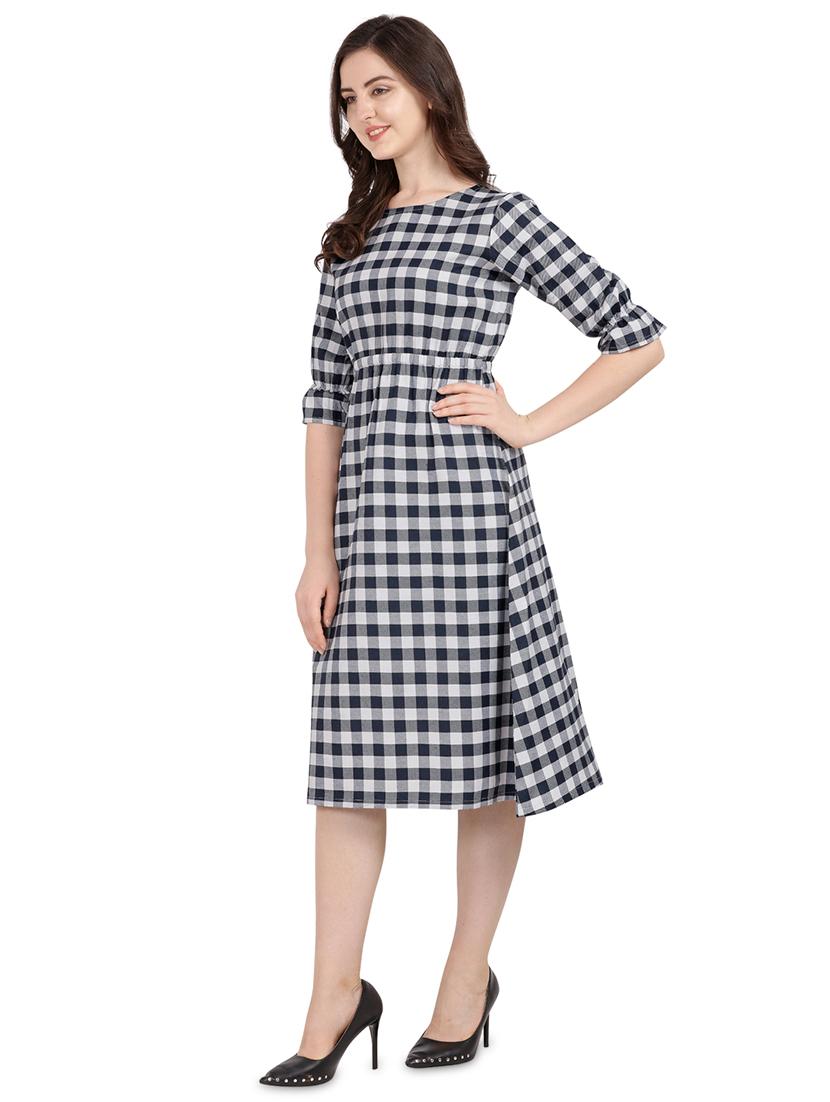 boat neck checkered a-line dress - 17160026 - Zoom Image - 2
