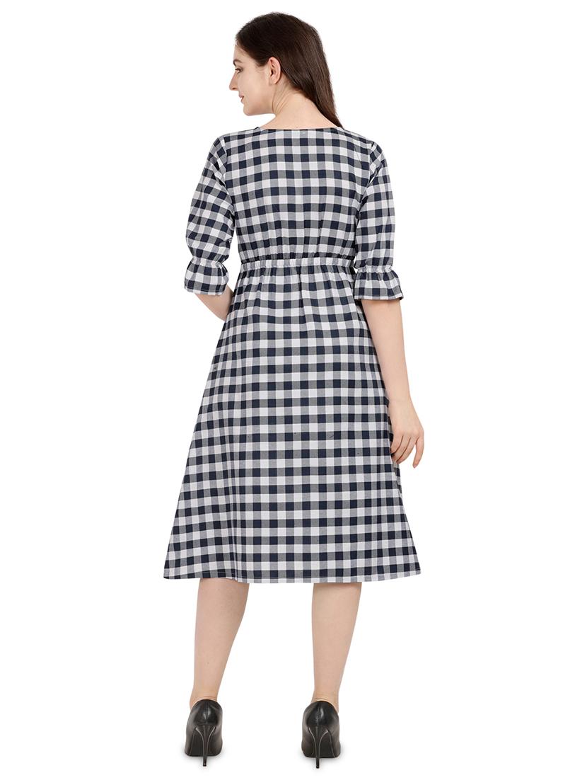 boat neck checkered a-line dress - 17160026 - Zoom Image - 3