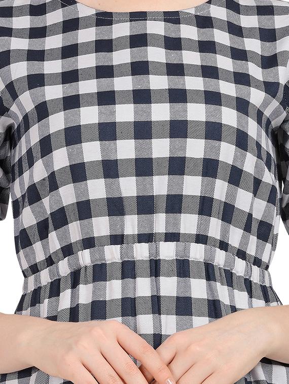 boat neck checkered a-line dress - 17160026 - Zoom Image - 4