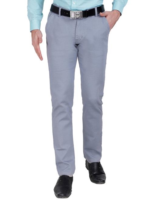grey solid flat front casual trouser - 17160852 - Standard Image - 1