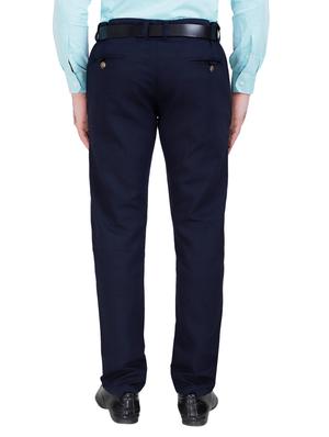 navy blue solid flat front casual trouser - 17160853 - Standard Image - 3