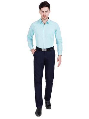 navy blue solid flat front casual trouser - 17160853 - Standard Image - 4