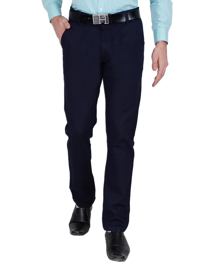 navy blue solid flat front casual trouser - 17160853 - Zoom Image - 1