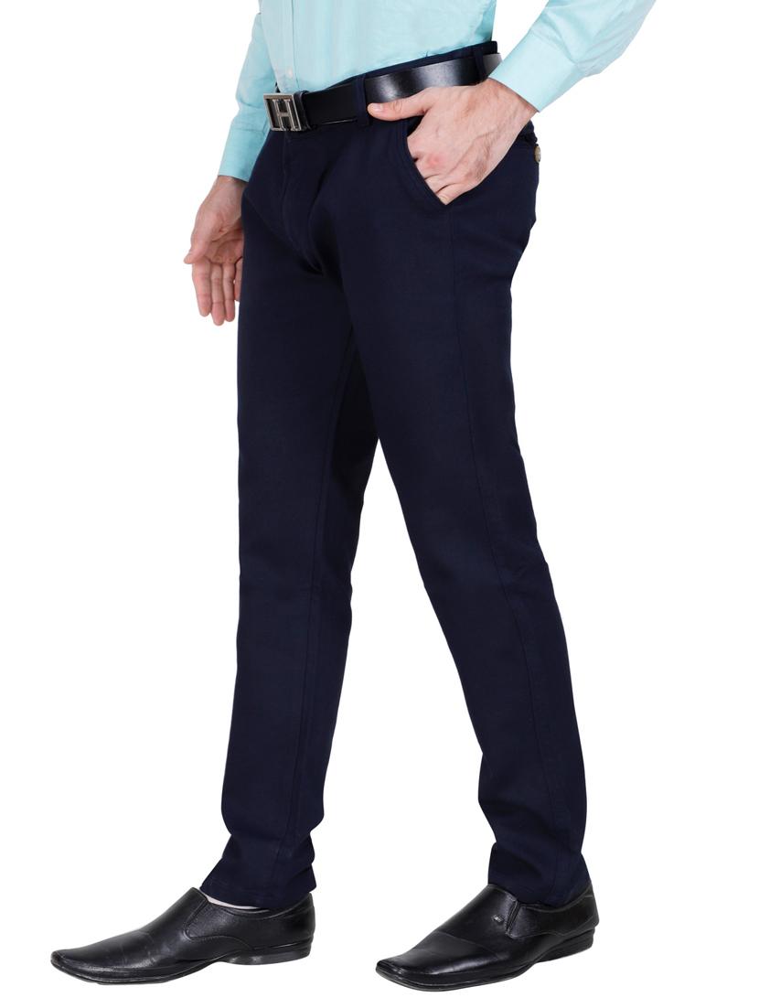navy blue solid flat front casual trouser - 17160853 - Zoom Image - 2