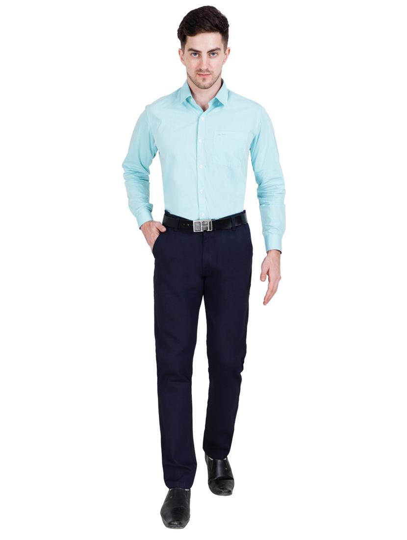 navy blue solid flat front casual trouser - 17160853 - Zoom Image - 4