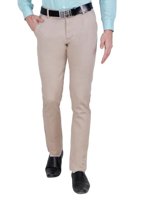 beige solid flat front casual trouser - 17160856 - Standard Image - 1