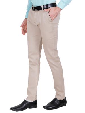 beige solid flat front casual trouser - 17160856 - Standard Image - 2