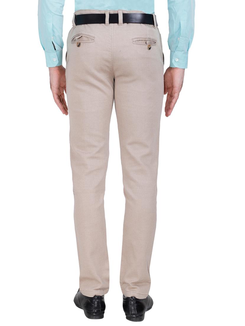 beige solid flat front casual trouser - 17160856 - Zoom Image - 3