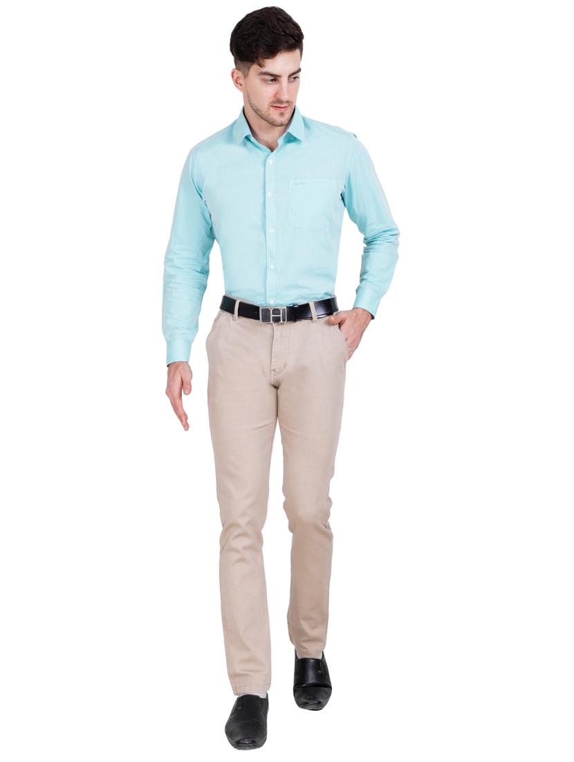 beige solid flat front casual trouser - 17160856 - Zoom Image - 4