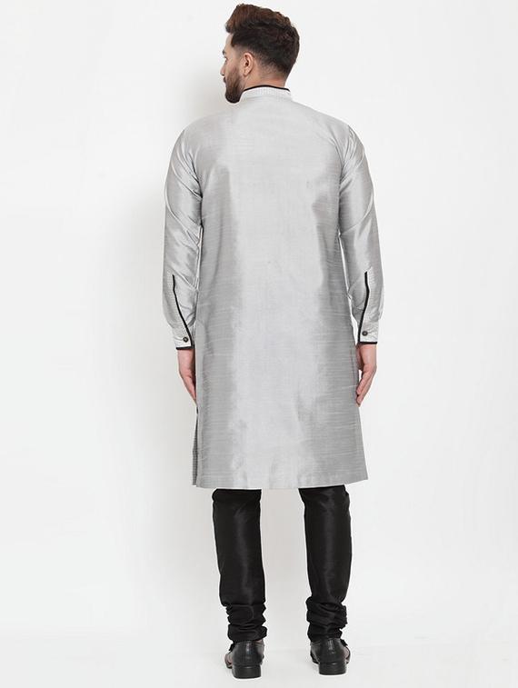 silver jacquard silk blend sherwani set - 17160897 - Zoom Image - 3