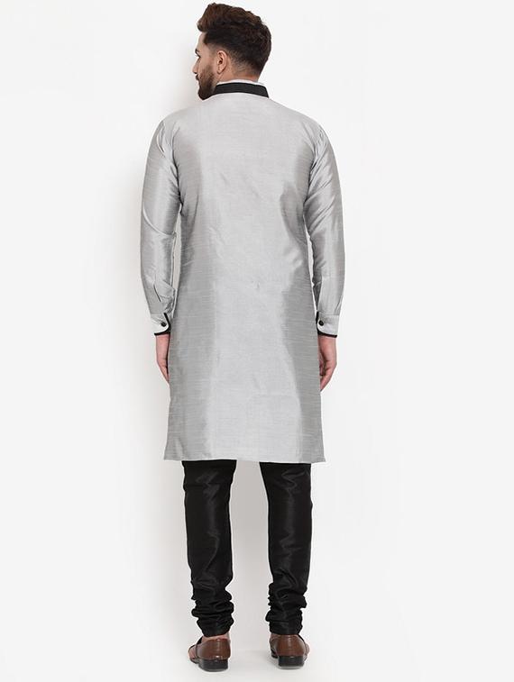 silver solid silk blend sherwani set - 17160901 - Zoom Image - 3