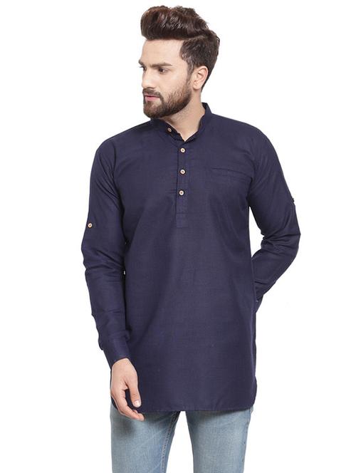 navy blue solid short kurta - 17160936 - Standard Image - 1