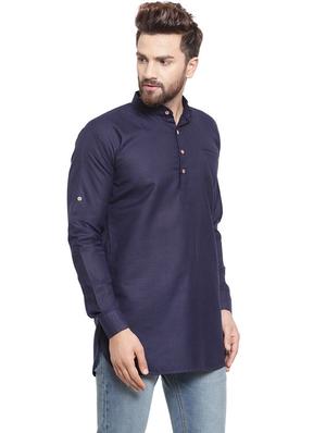 navy blue solid short kurta - 17160936 - Standard Image - 2