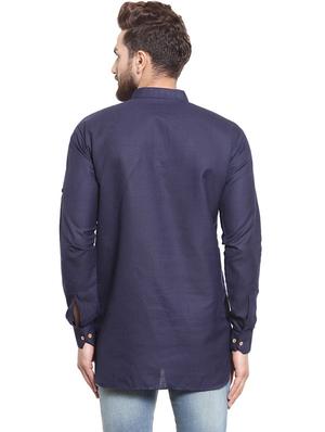 navy blue solid short kurta - 17160936 - Standard Image - 3