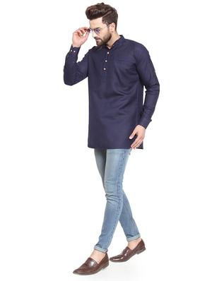 navy blue solid short kurta - 17160936 - Standard Image - 4