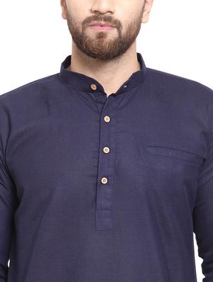 navy blue solid short kurta - 17160936 - Standard Image - 5