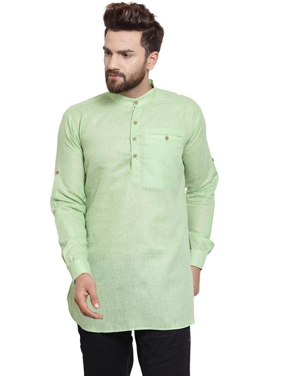 green solid short kurta - 17160937 - Zoom Image - 1