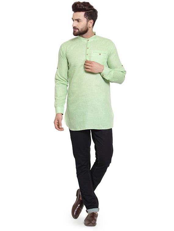 green solid short kurta - 17160937 - Zoom Image - 4