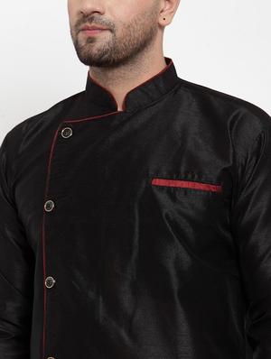 black solid silk blend asymmetric kurta - 17160953 - Standard Image - 5