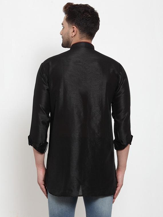 black solid silk blend asymmetric kurta - 17160953 - Zoom Image - 3